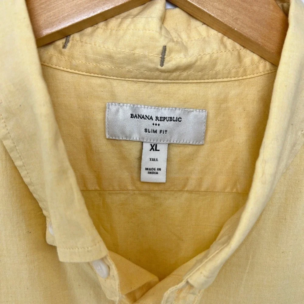 Banana Republic Shirt Men XL Tall Yellow Organic Cotton Slim Fit Beach Preppy